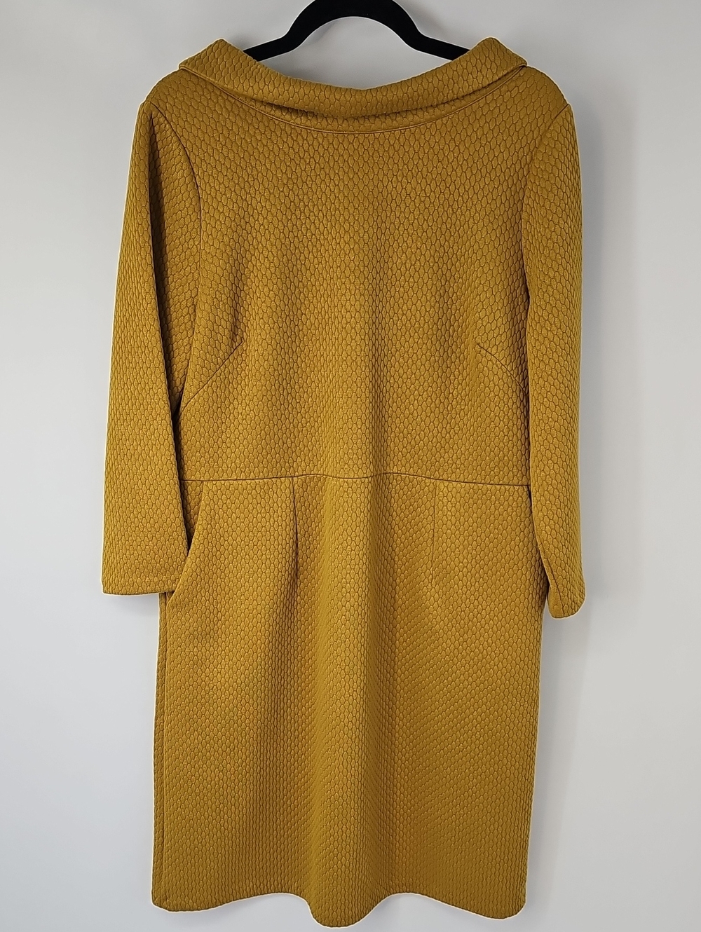 Boden Mustard Colored Quilted Textured Dress Sz:14 Front Pockets Corp Office 50s